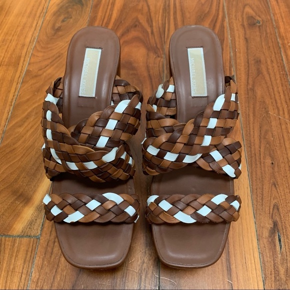 Michael Kors Woven Leather Citrine Platform Slides Chunky Heels 70s Retro 8 - Picture 3 of 12